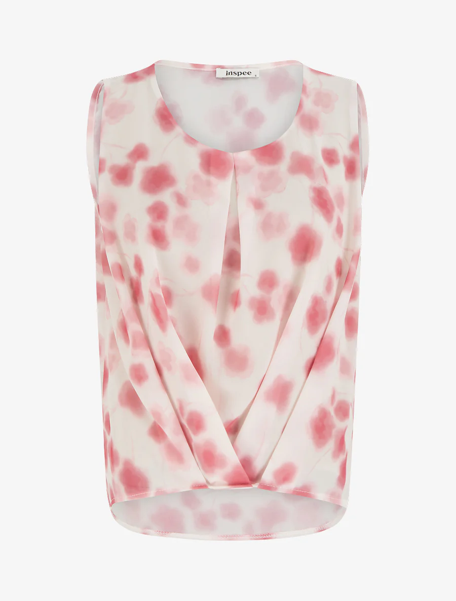 Top en voile imprimé tacheté - Rose