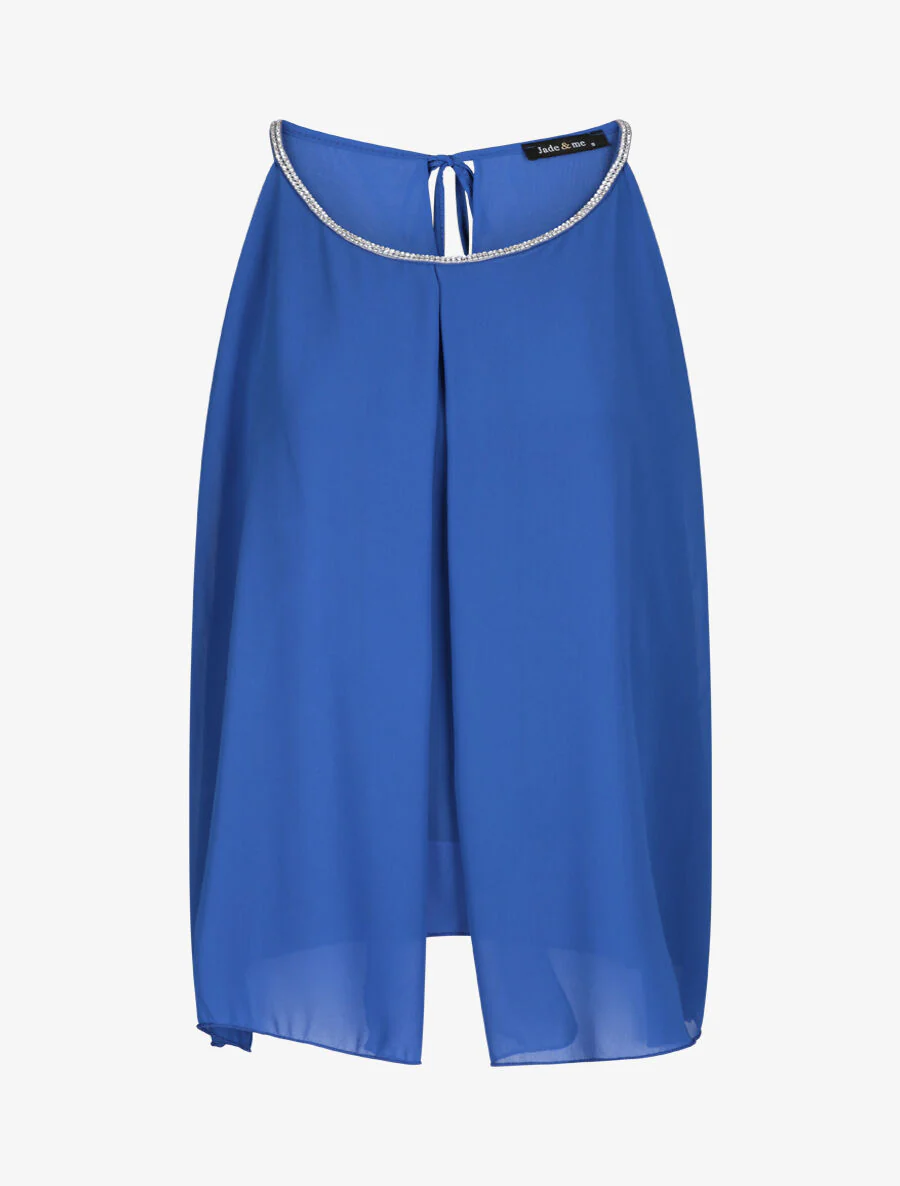 Top en voile orné de strass - Bleu roi