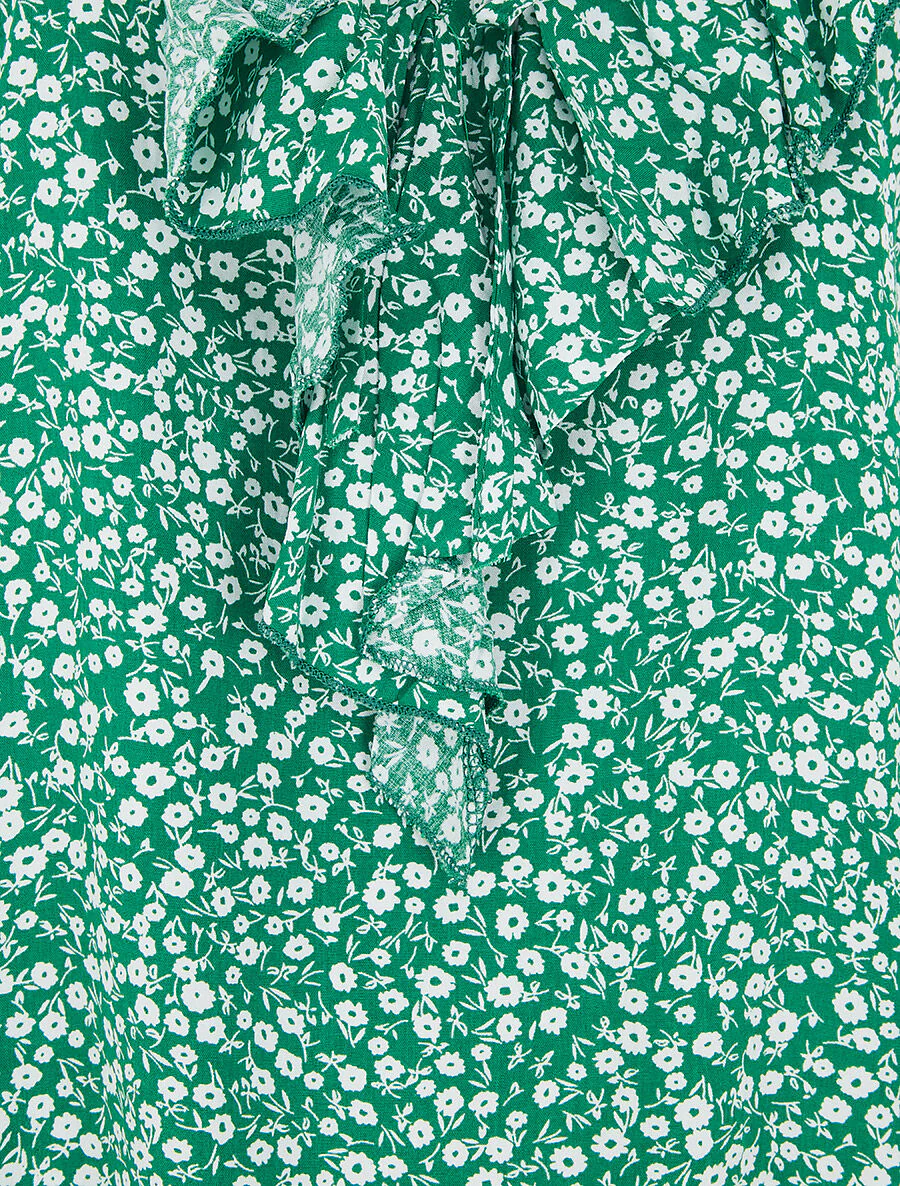 Top fleuri à col volanté - Vert - Image 3