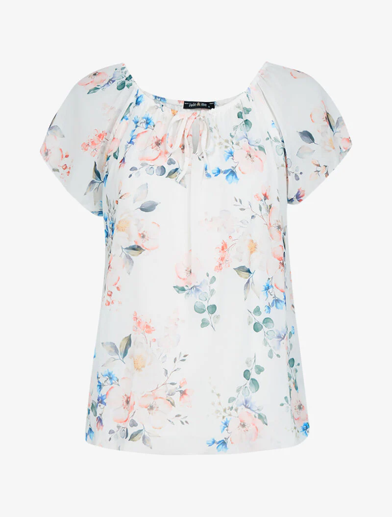 Top fleuri coupe boule - ecru