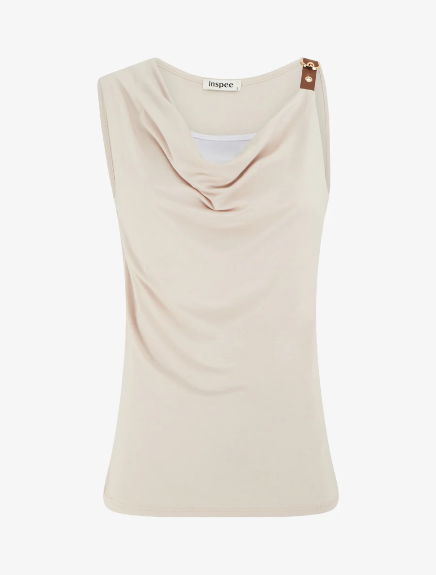 Top fluide à bretelle en simili - Beige