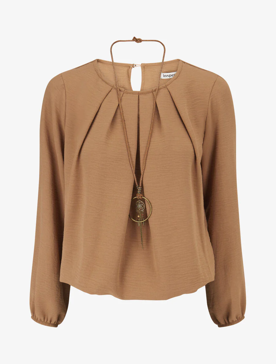 Top fluide à buste plissé - Taupe
