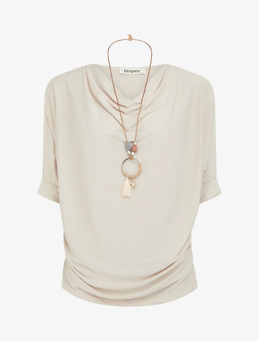 Top fluide à col bénitier - Beige