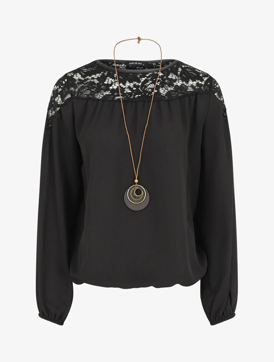 Top fluide à dentelle - Noir