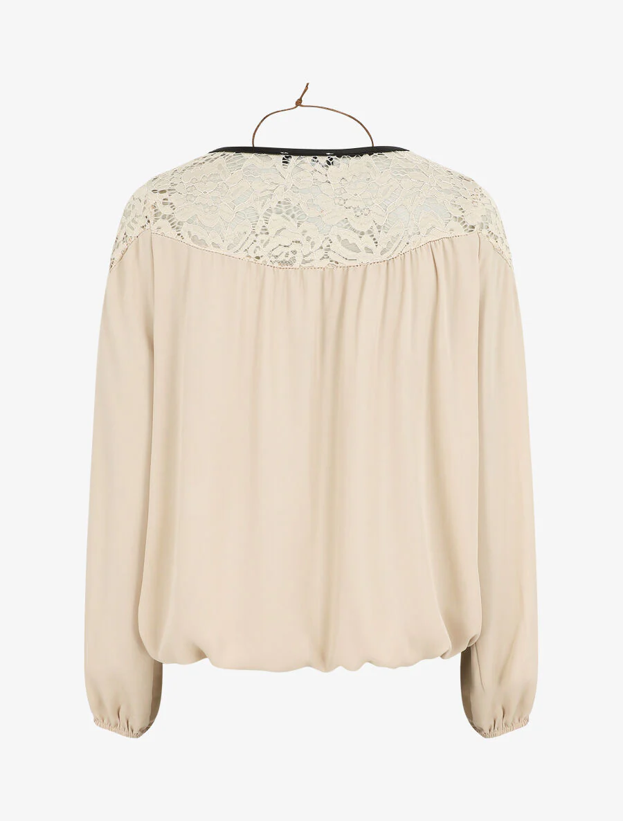 Top fluide à dentelle - Beige - Image 2