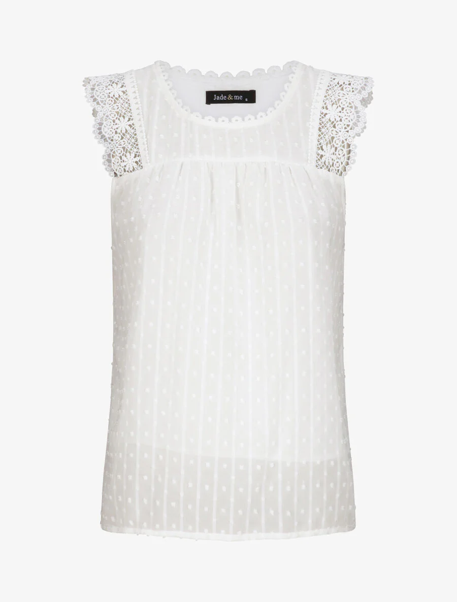 Top fluide à détail dentelle - Blanc