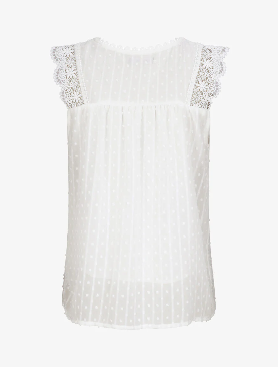 Top fluide à détail dentelle - Blanc - Image 2