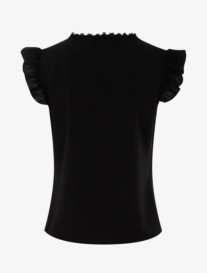 Top fluide à détails crochet ajourés - noir - Image 2