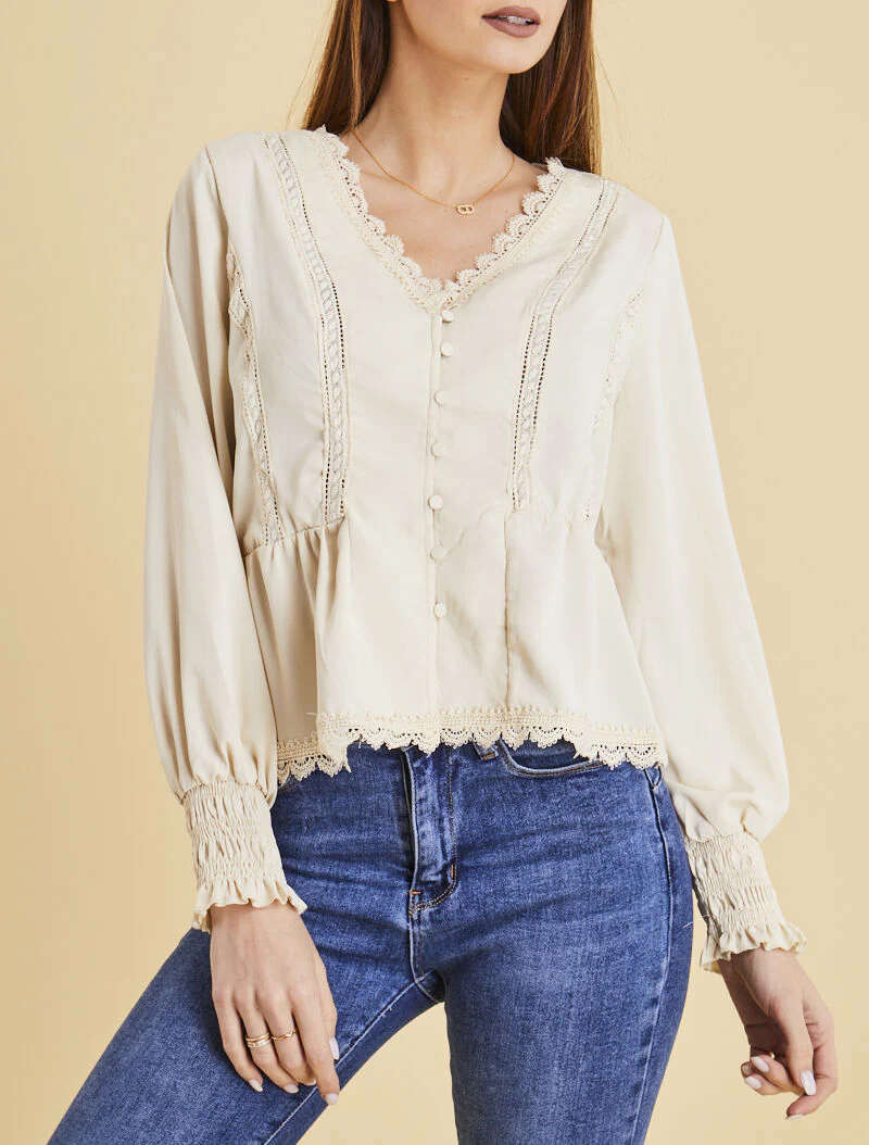Top fluide à détails crochet - beige
