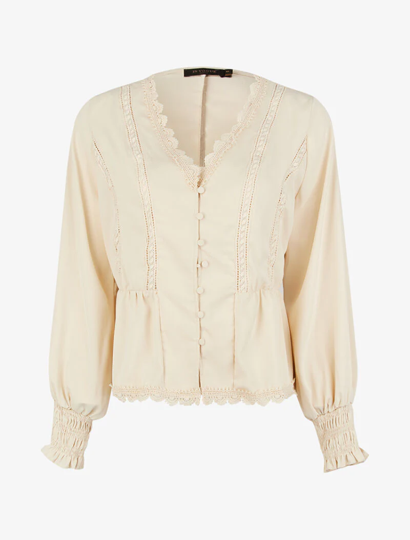 Top fluide à détails crochet - beige - Image 2