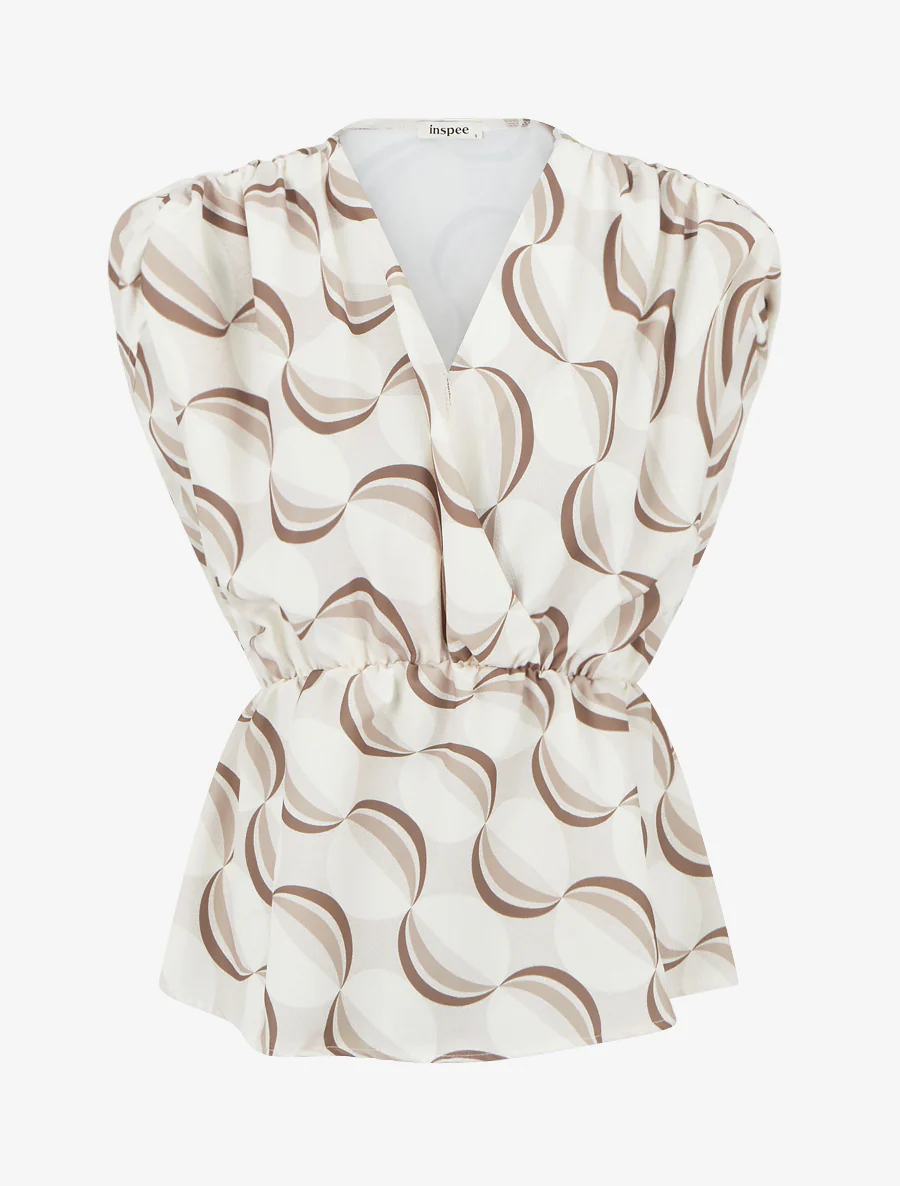 Top fluide à manches courtes stylisées - Beige