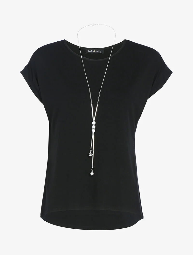 Top fluide avec sautoir - noir