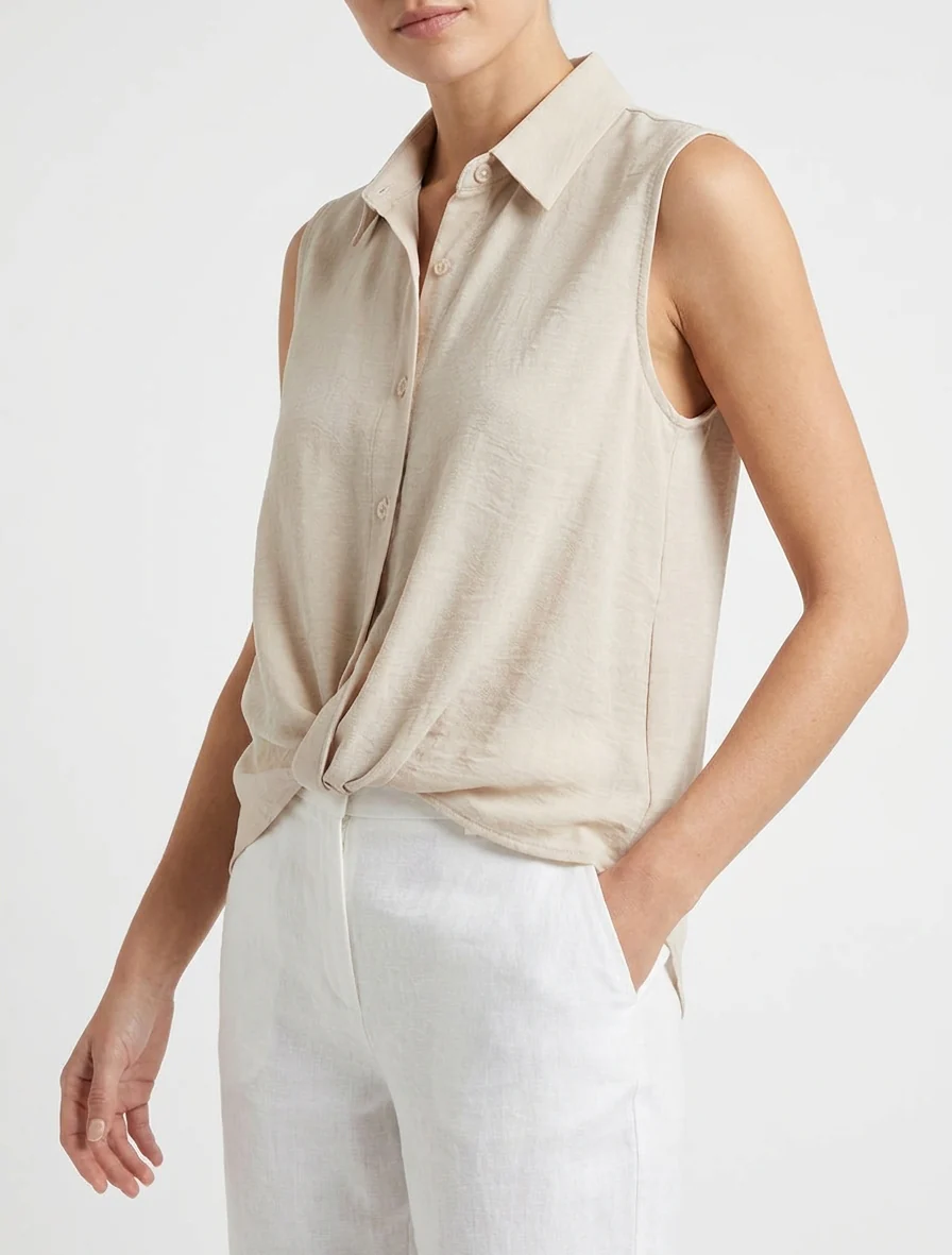 Top fluide effet noué - Beige - Image 4