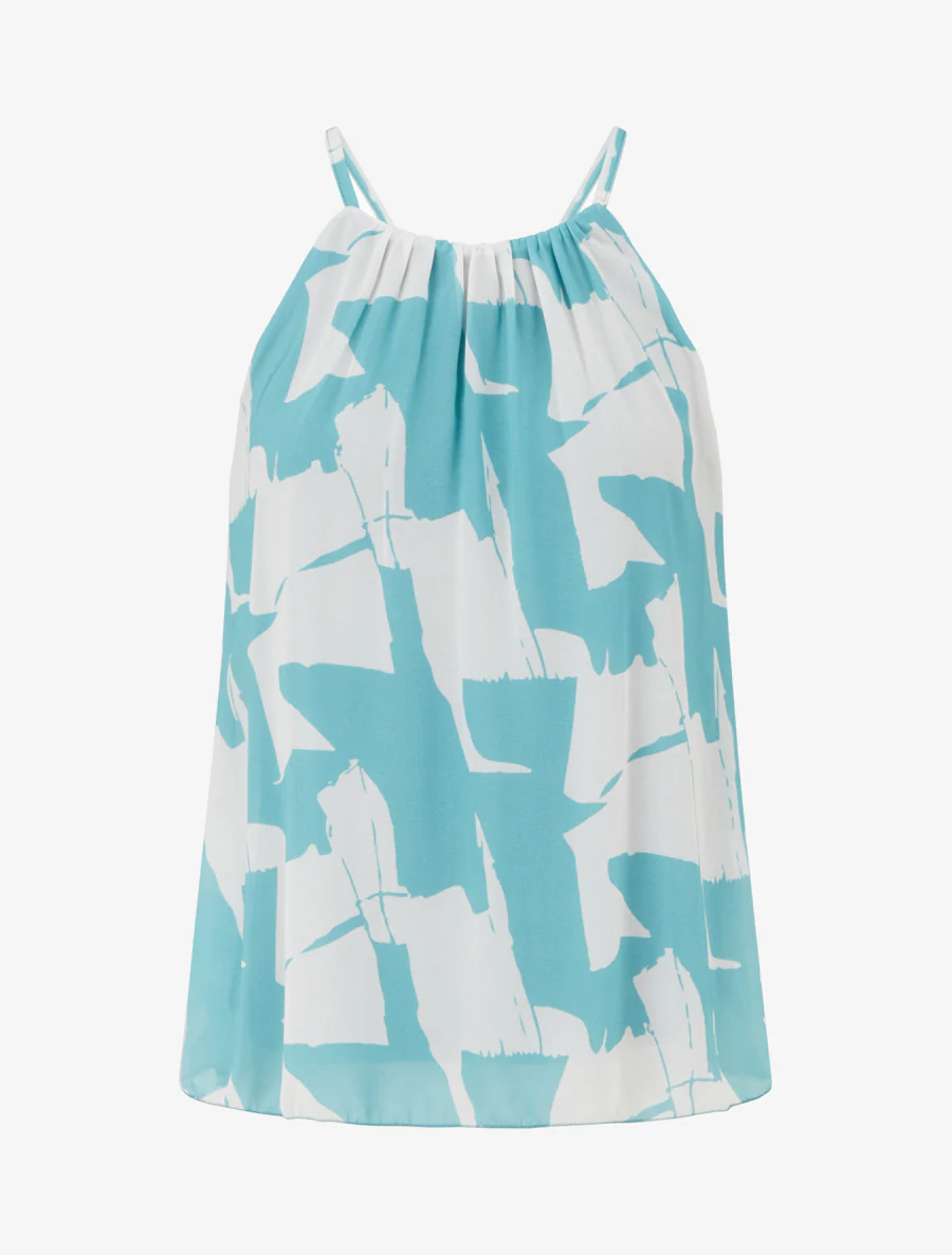 Top fluide imprimé abstrait - Bleu lagon