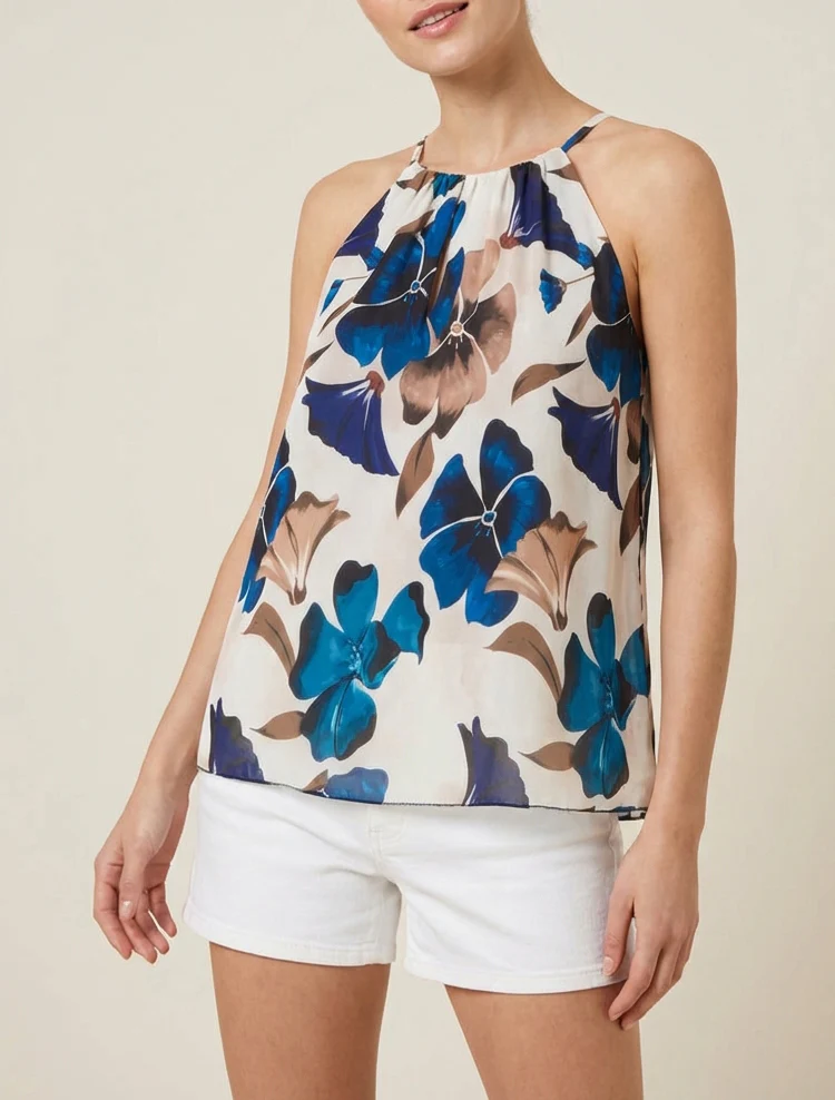 Top fluide imprimé floral - Marine - Image 4