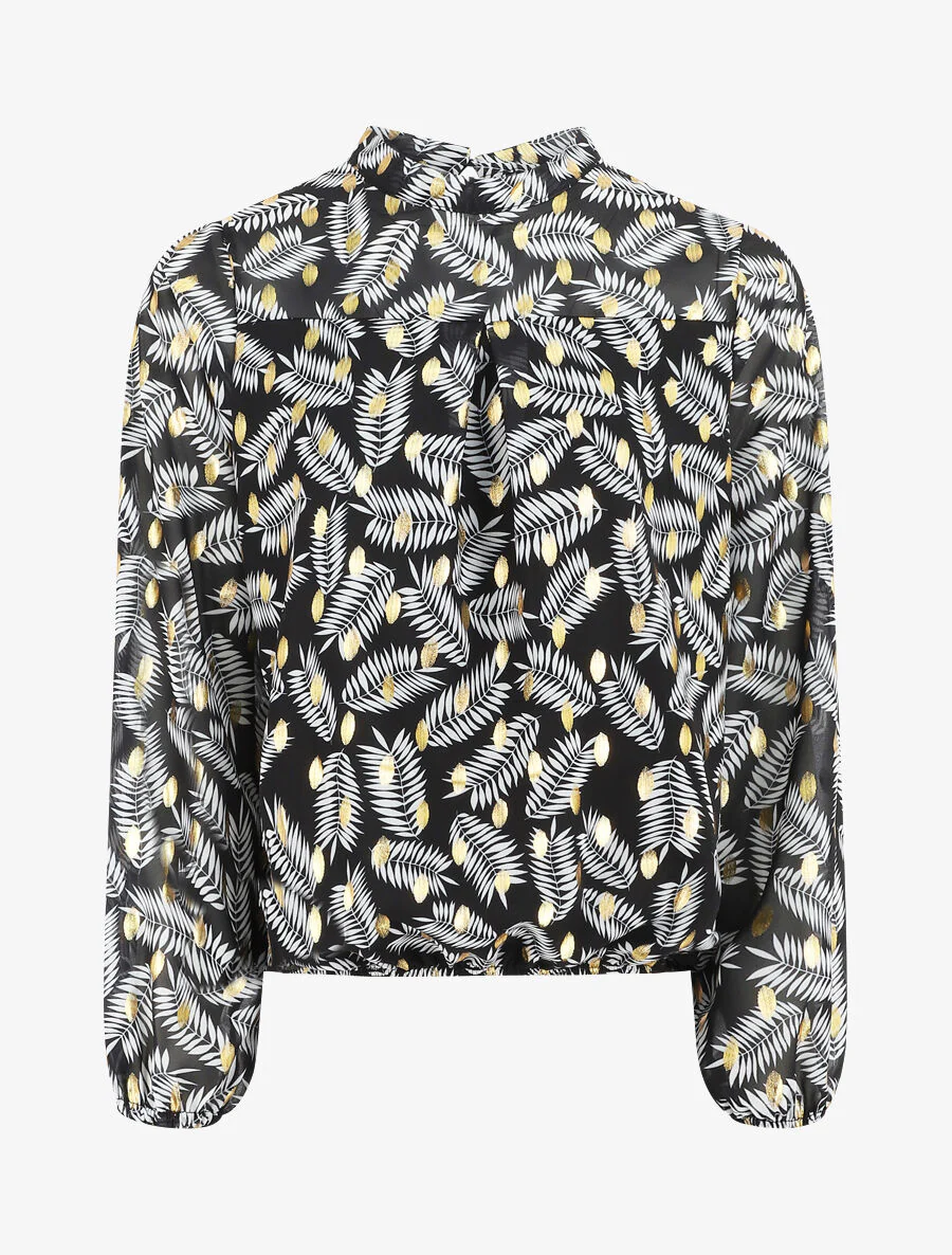 Top fluide irisé imprimé feuilles de palmier - Noir
