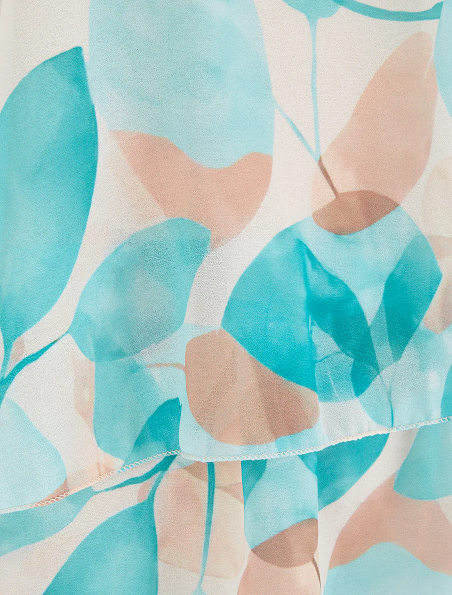 Top imprimé feuilles à bords volantés - Turquoise - Image 3