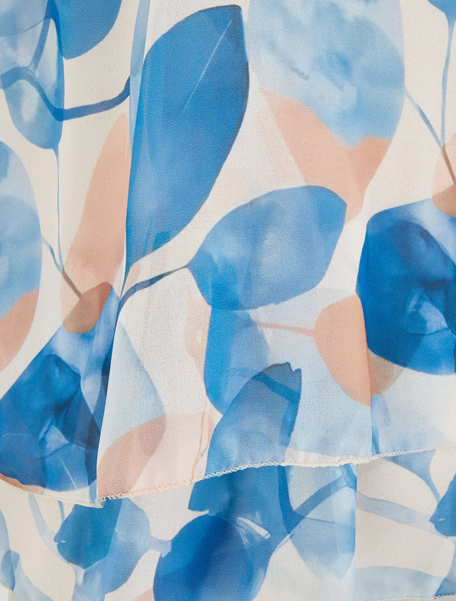 Top imprimé feuilles à bords volantés - Bleu - Image 3