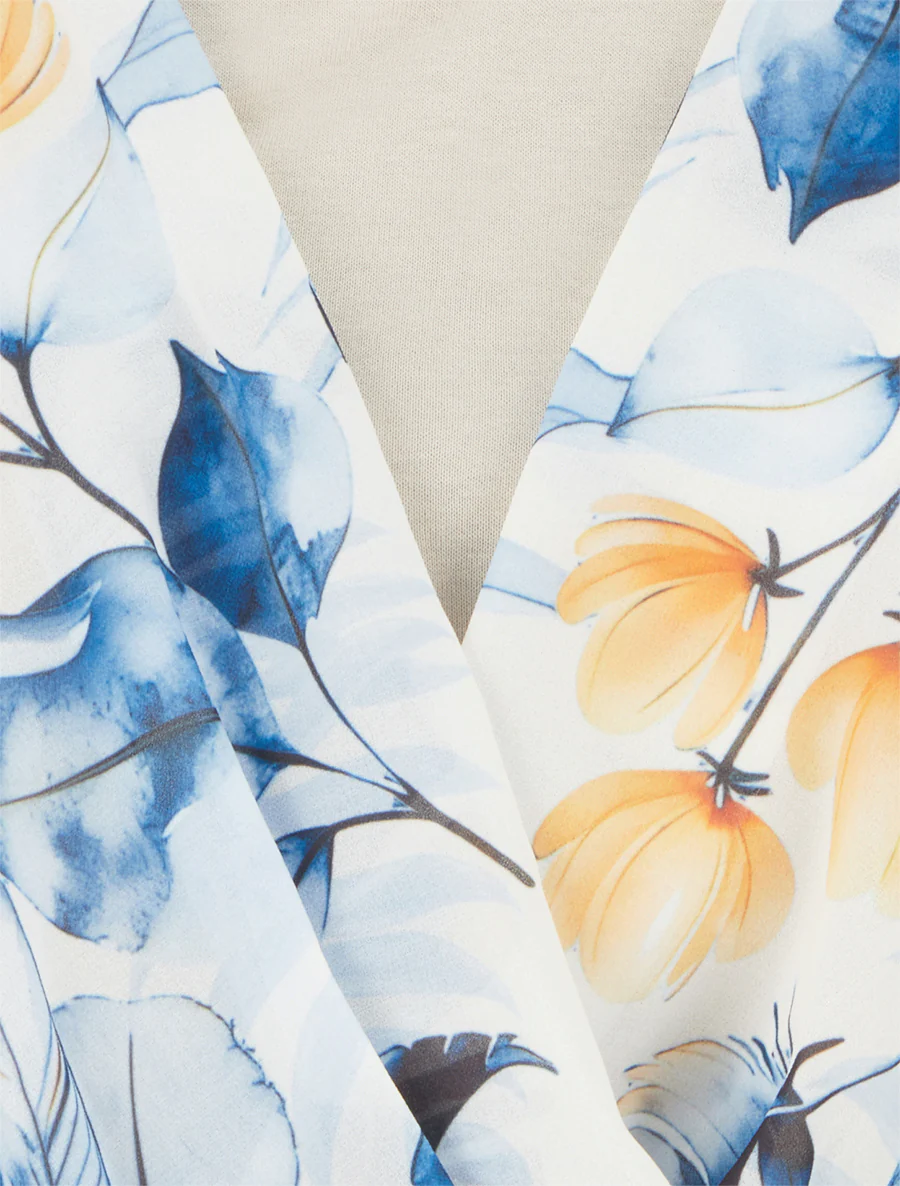 Top imprimé feuilles à manches volantées - Bleu - Image 3