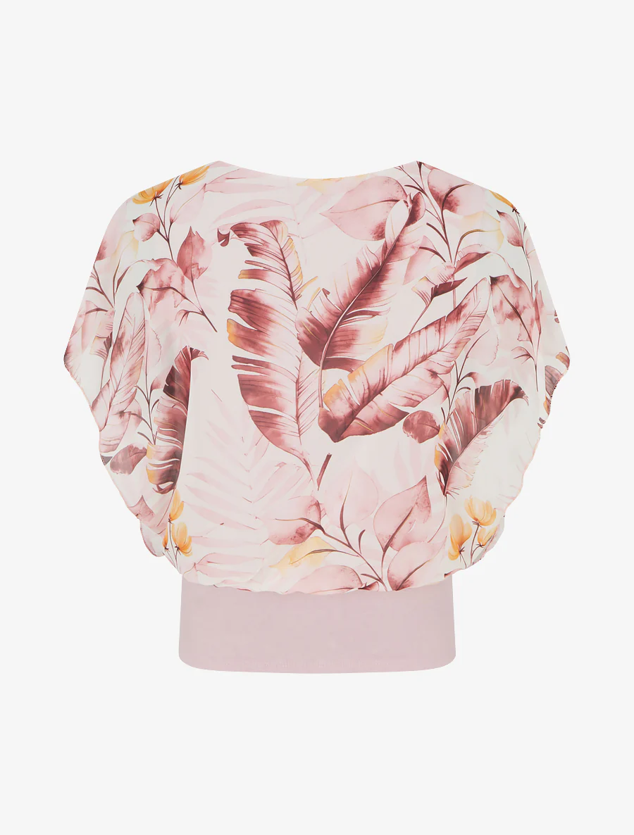 Top imprimé feuilles à manches volantées - Rose - Image 2