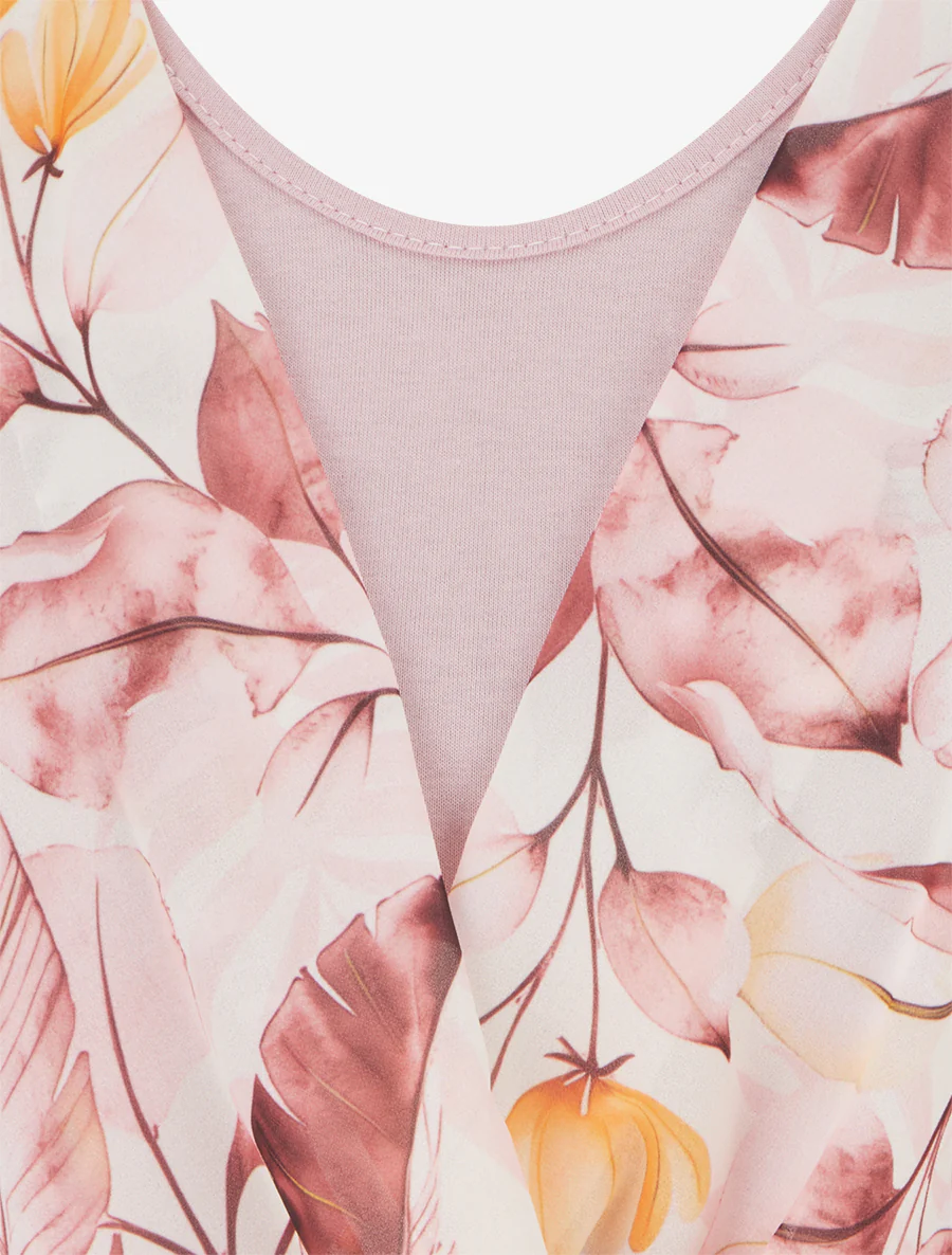 Top imprimé feuilles à manches volantées - Rose - Image 3