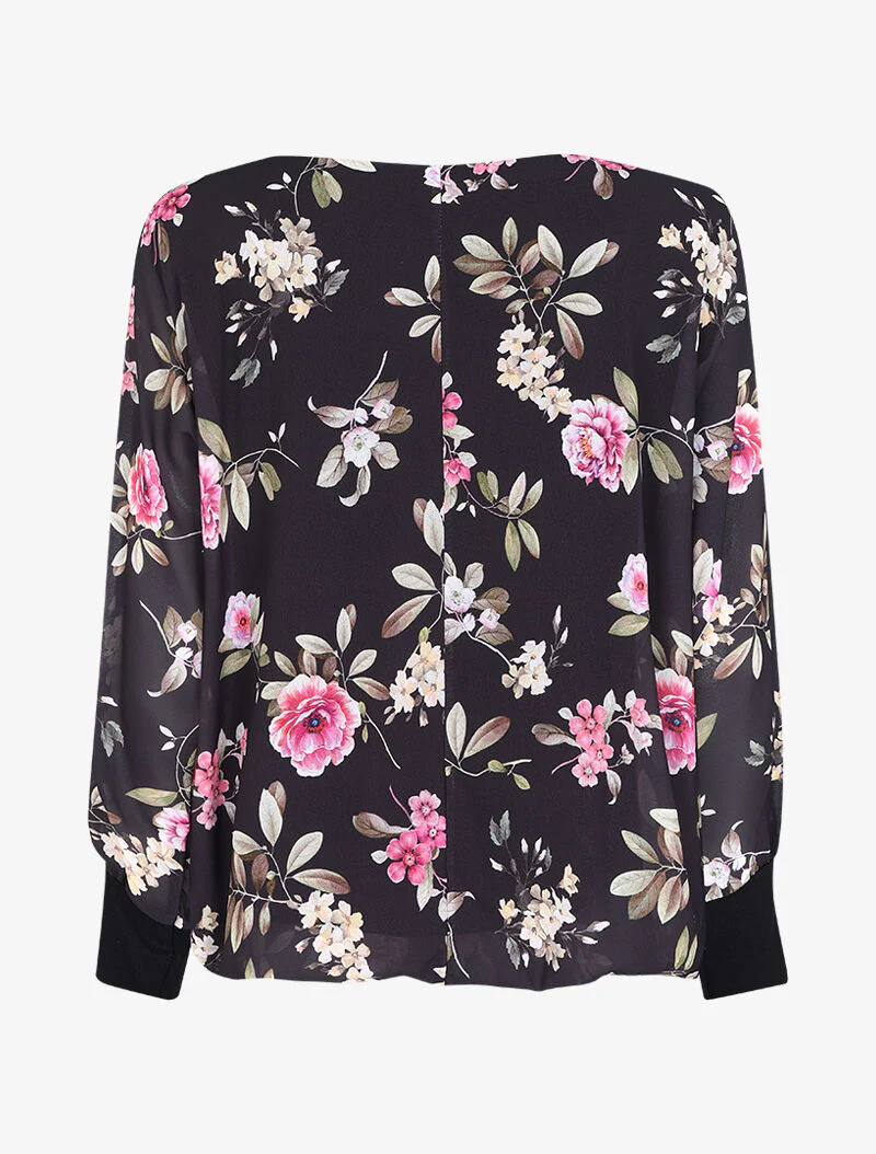 Top imprimé floral à fermeture stylisée - Noir - Image 2