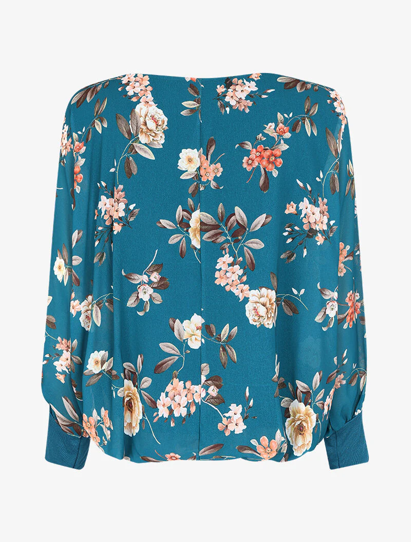 Top imprimé floral à fermeture stylisée - Bleu - Image 2