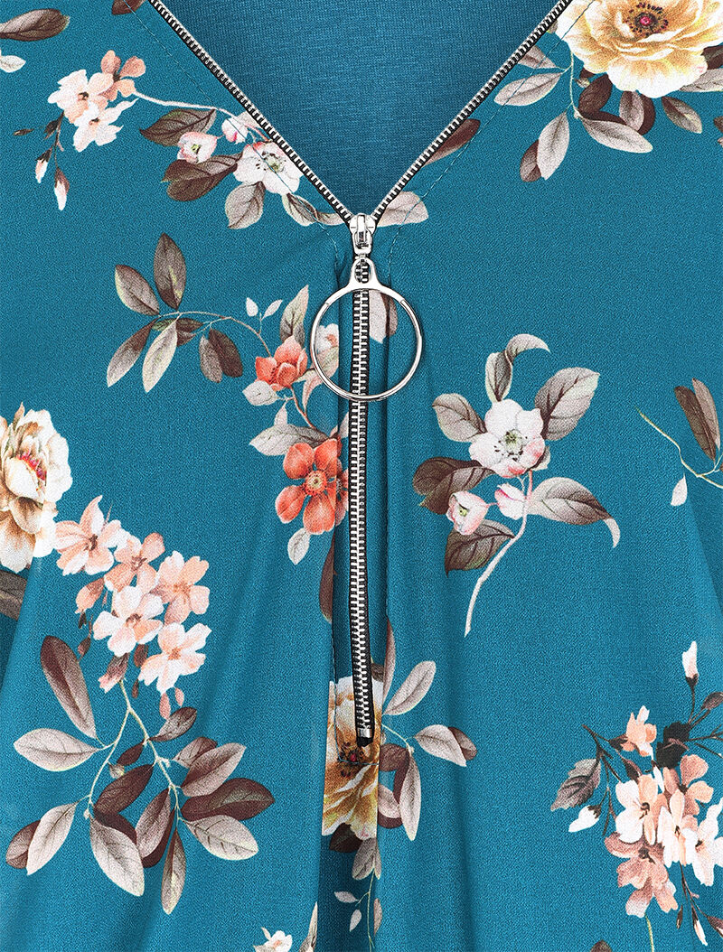 Top imprimé floral à fermeture stylisée - Bleu - Image 3