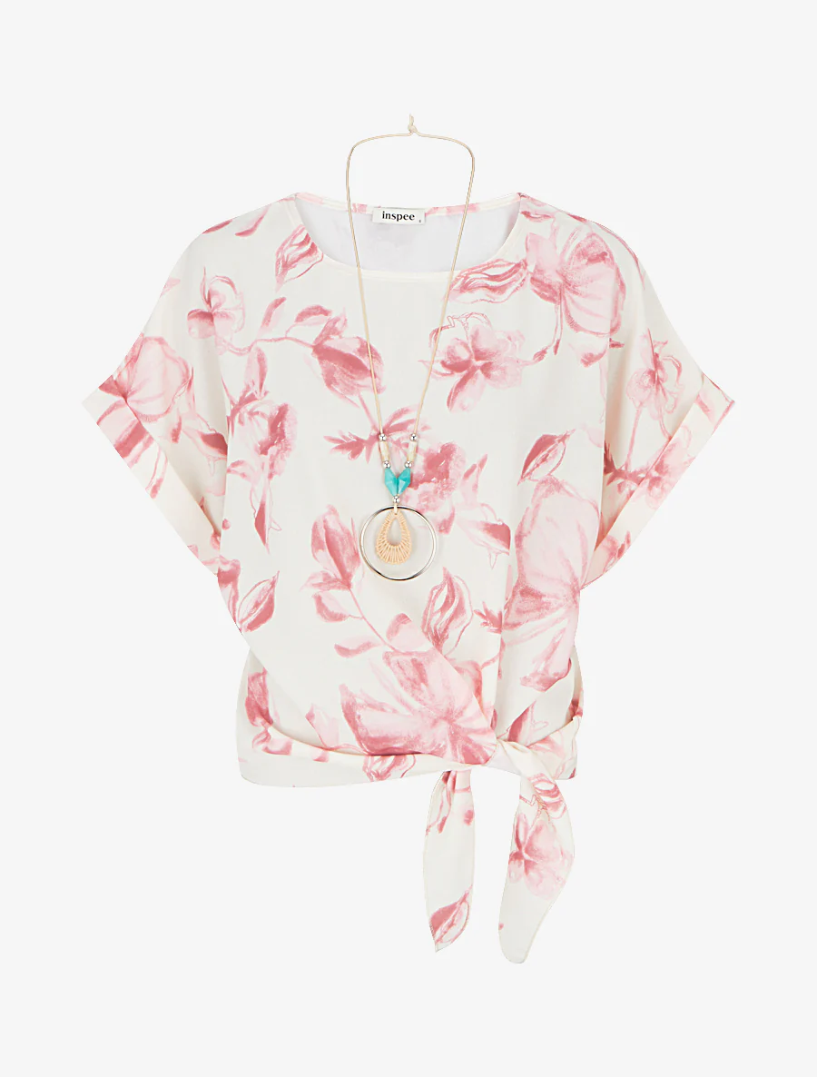 Top imprimé floral à nouer - Rose