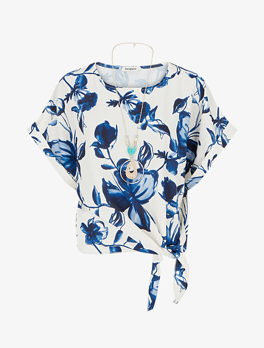 Top imprimé floral à nouer - Marine