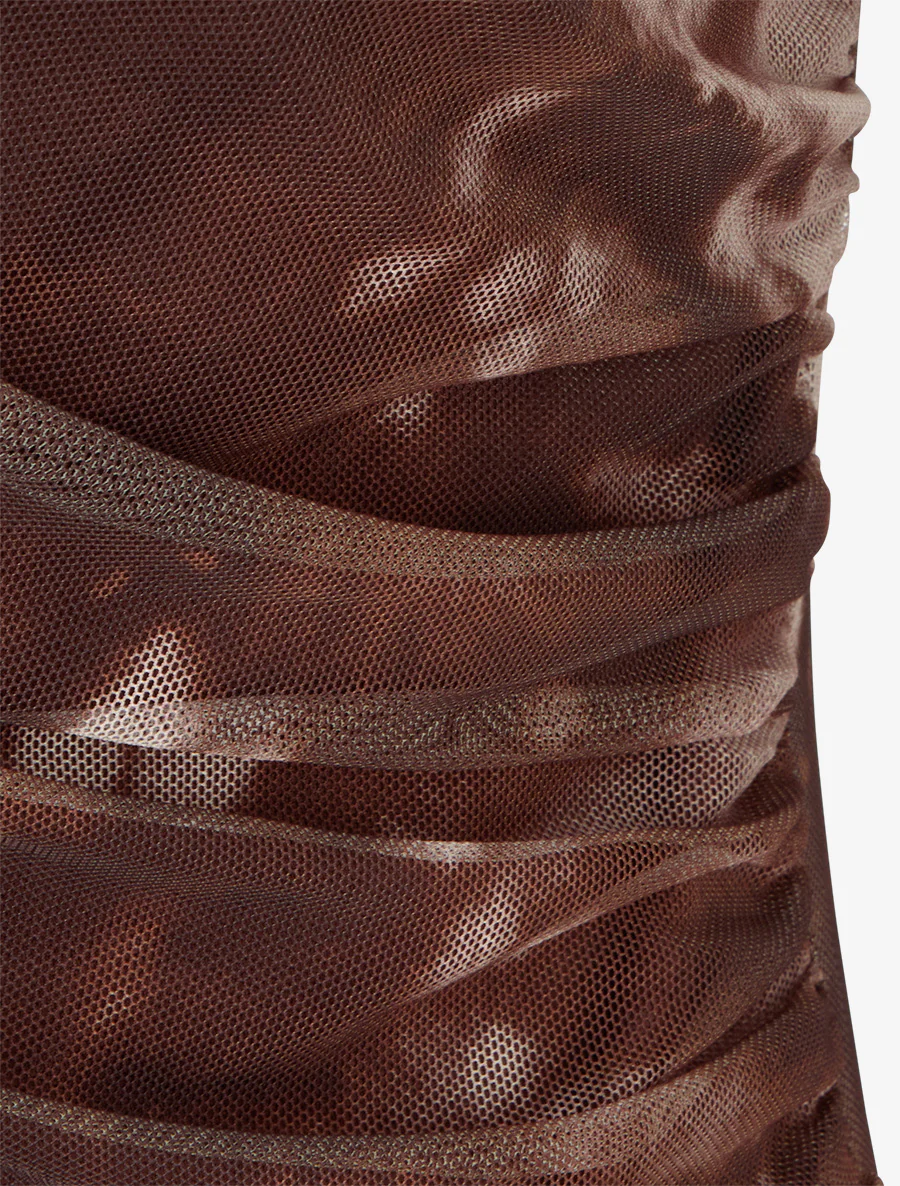Top imprimé graphique en tulle - Marron - Image 4