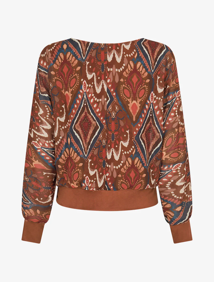 Top imprimé graphique en voile - Marron - Image 2