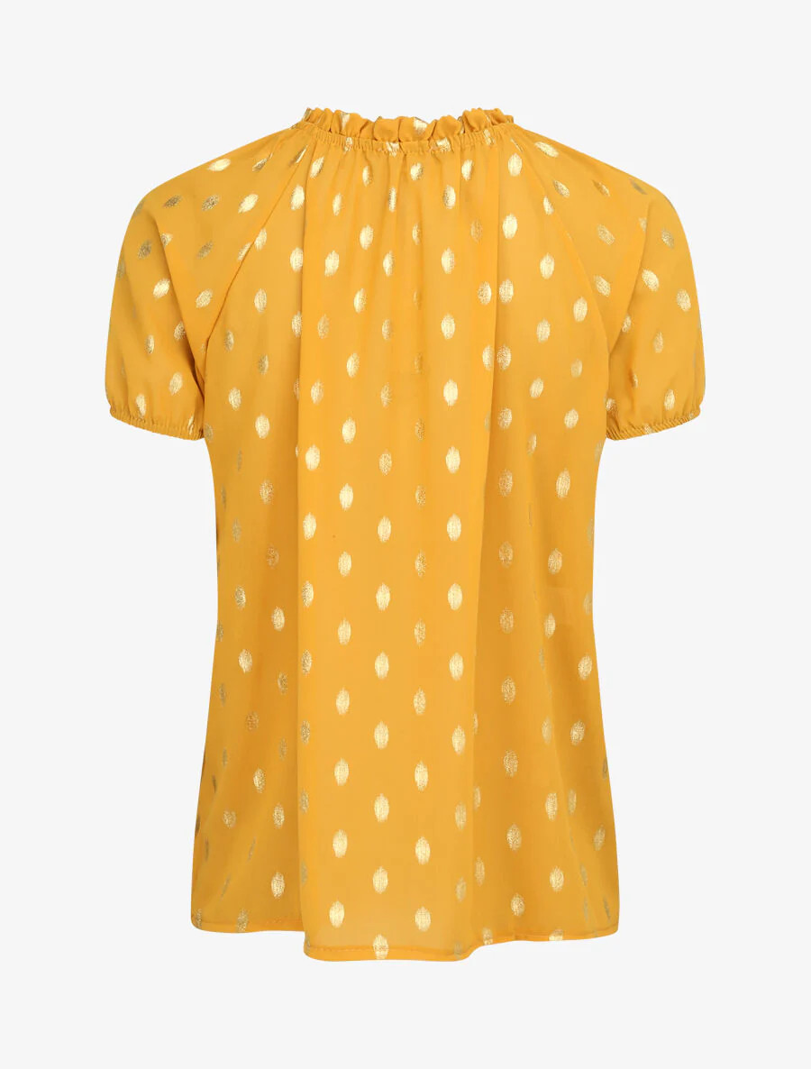 Top imprimé pois stylisés et irisés à col volanté - Moutarde - Image 2