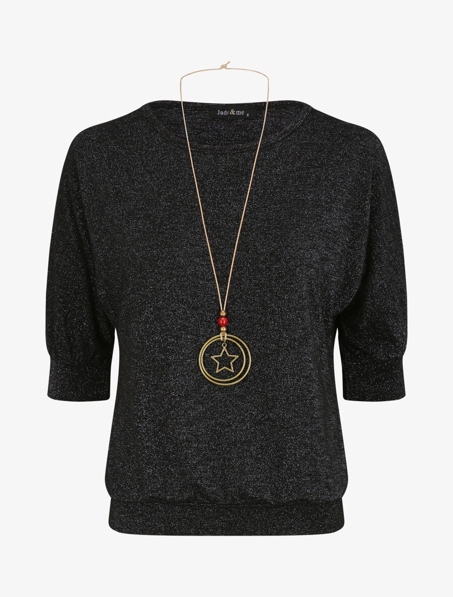 Top loose irisé manches 3/4 - Noir