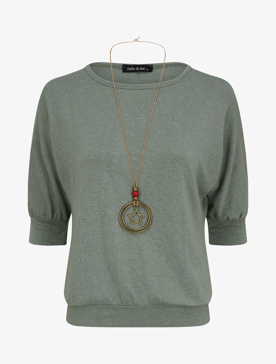 Top loose irisé manches 3/4 - Vert olive