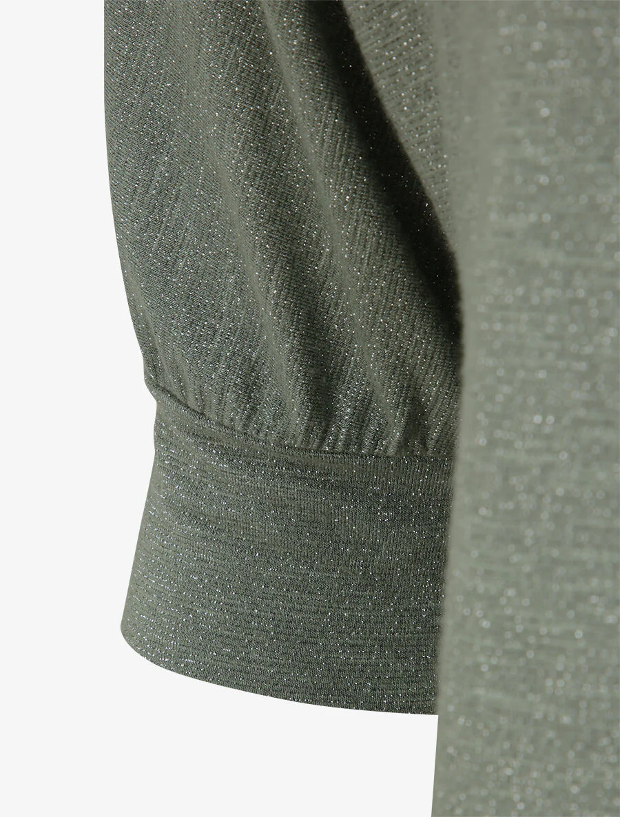 Top loose irisé manches 3/4 - Vert olive - Image 4