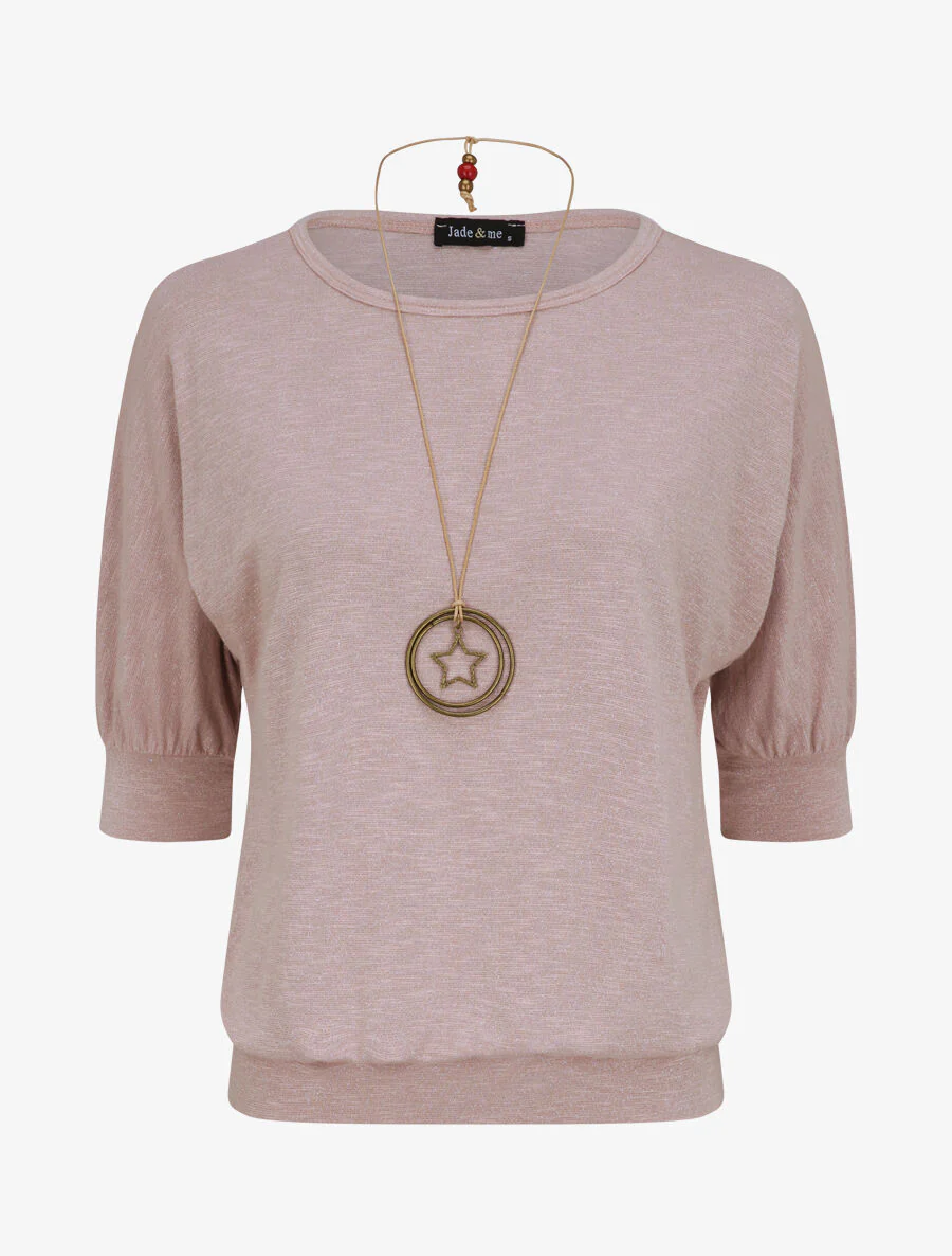 Top loose irisé manches 3/4 - Rose poudré
