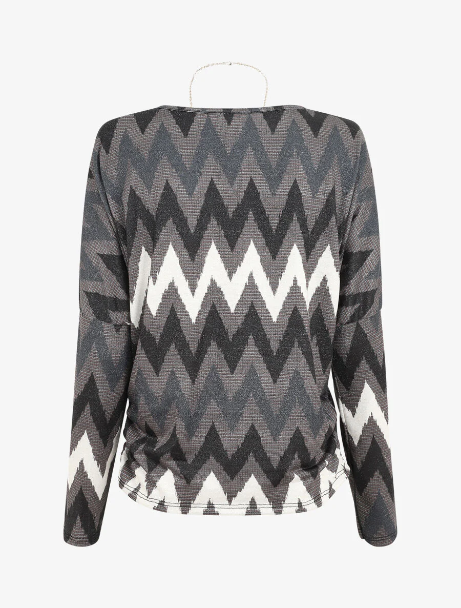 Top manches chauves-souris imprimé zig-zag irisé - Noir - Image 2