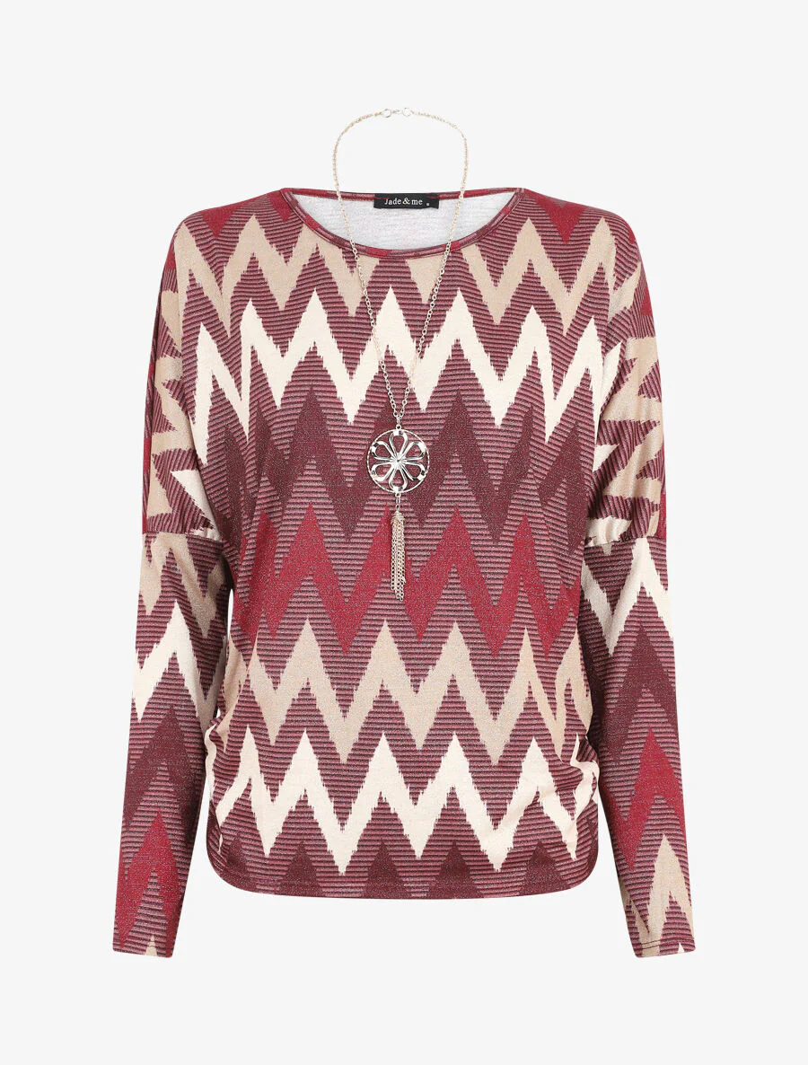 Top manches chauves-souris imprimé zig-zag irisé - Bordeaux