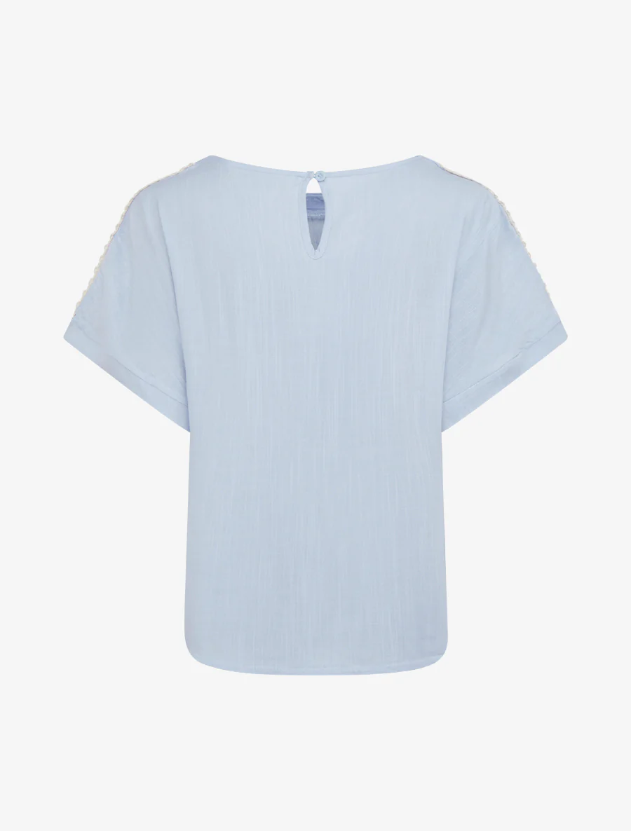 Top manches courtes à broderies ajourés - Bleu ciel - Image 2
