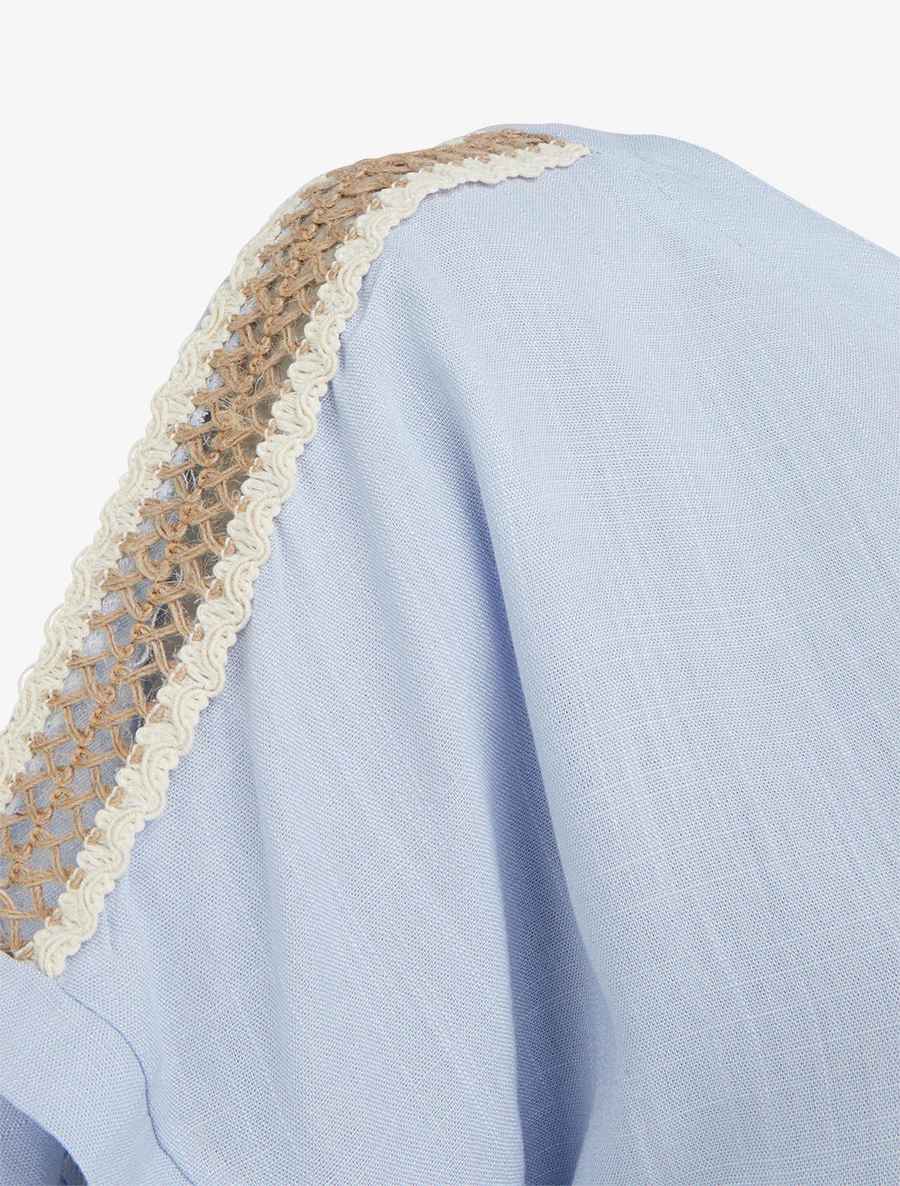 Top manches courtes à broderies ajourés - Bleu ciel - Image 3