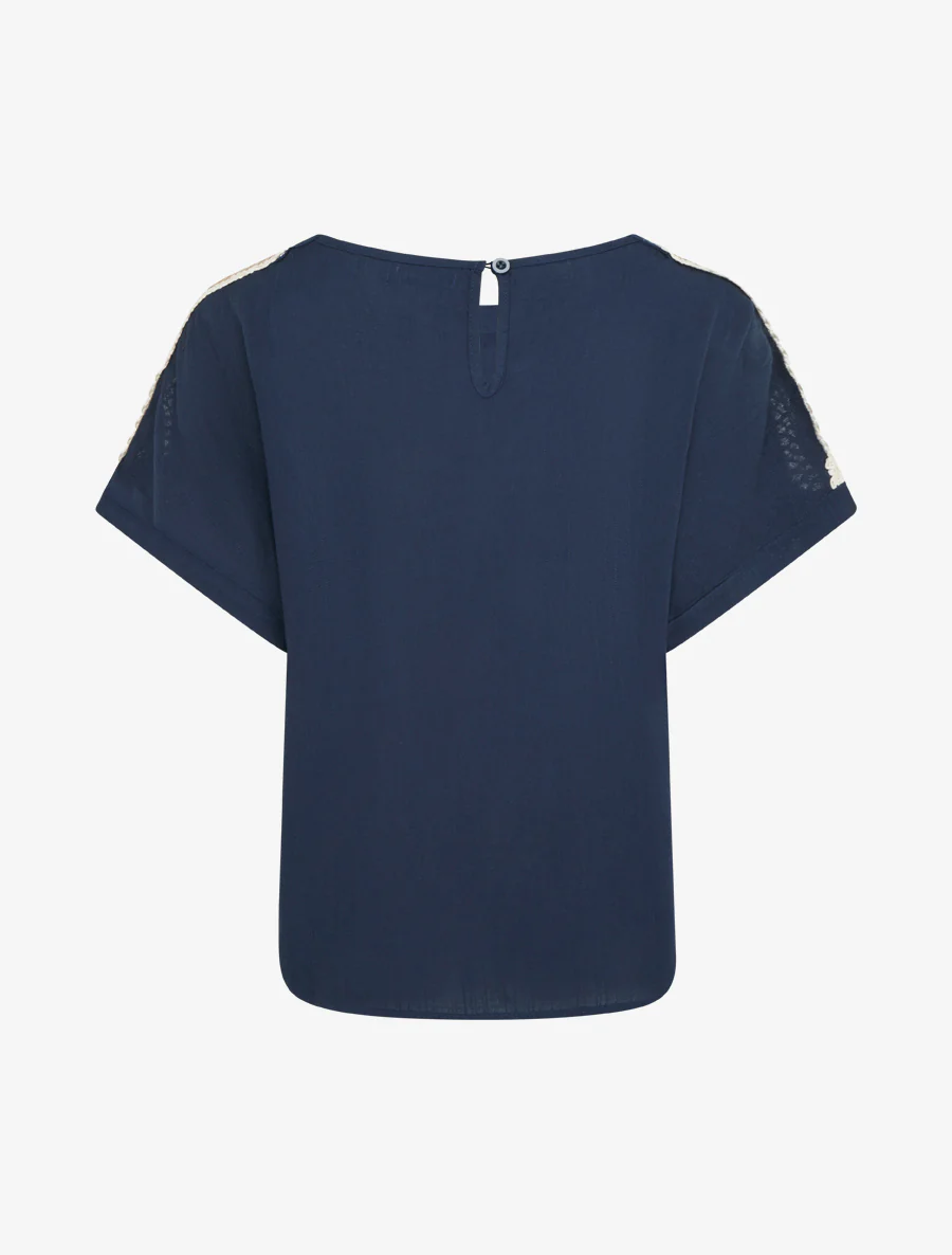 Top manches courtes à broderies ajourés - Marine - Image 2