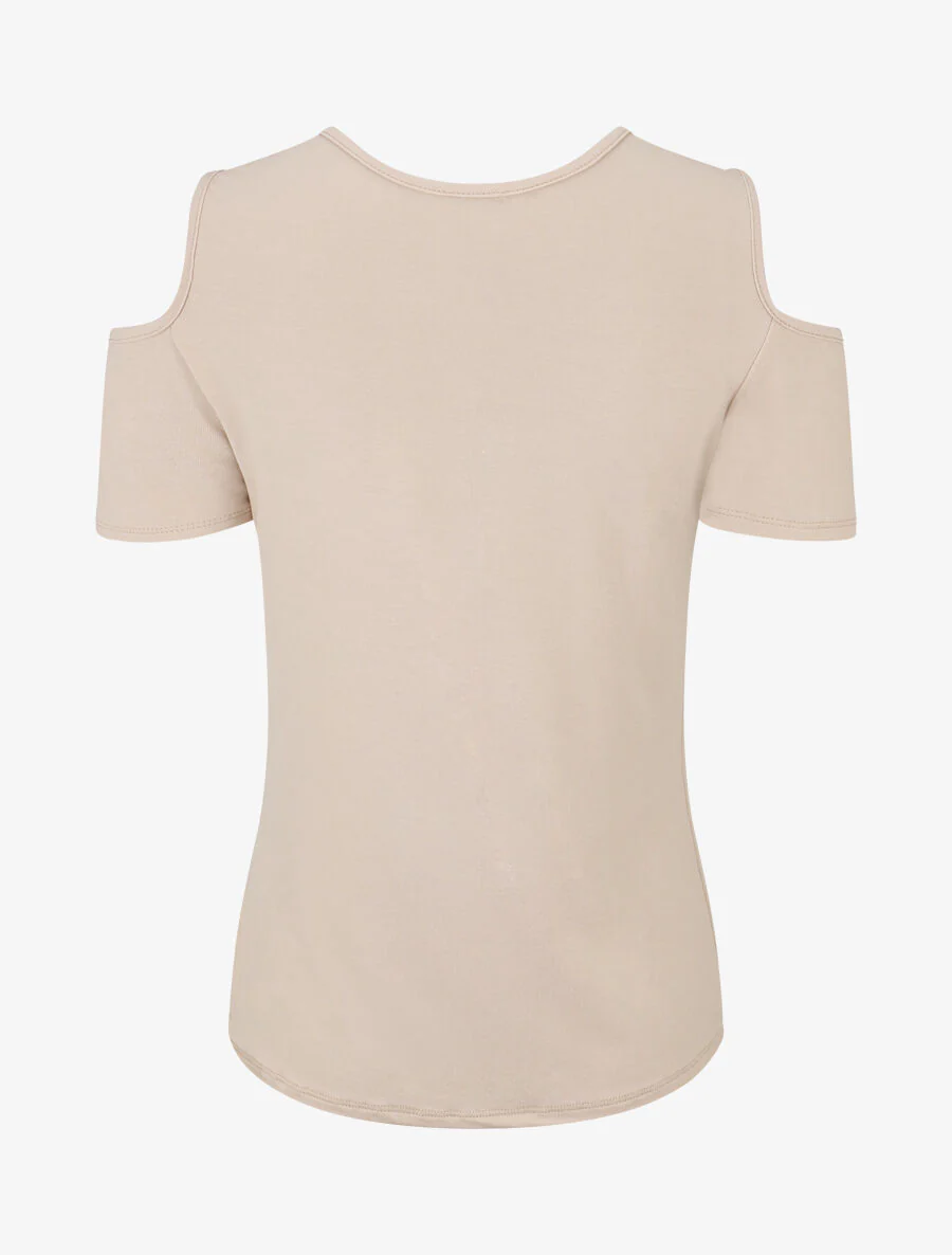 Top manches courtes à épaules dénudées - Beige - Image 2
