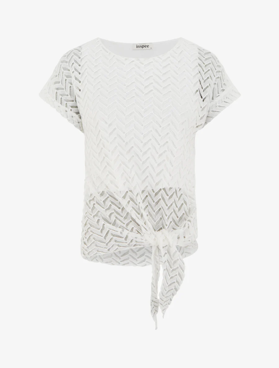 Top manches courtes en maille style chevron - Blanc
