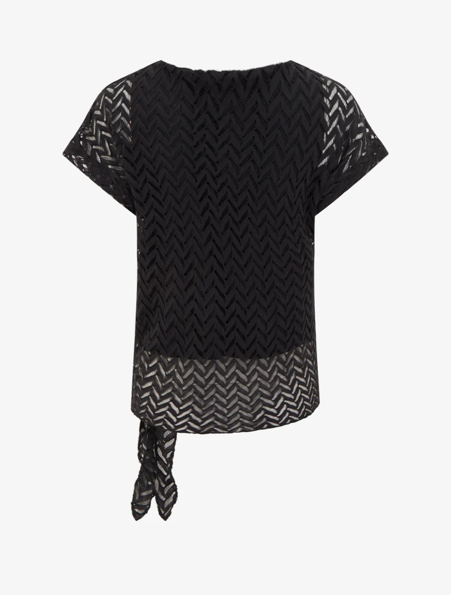 Top manches courtes en maille style chevron - Noir - Image 2