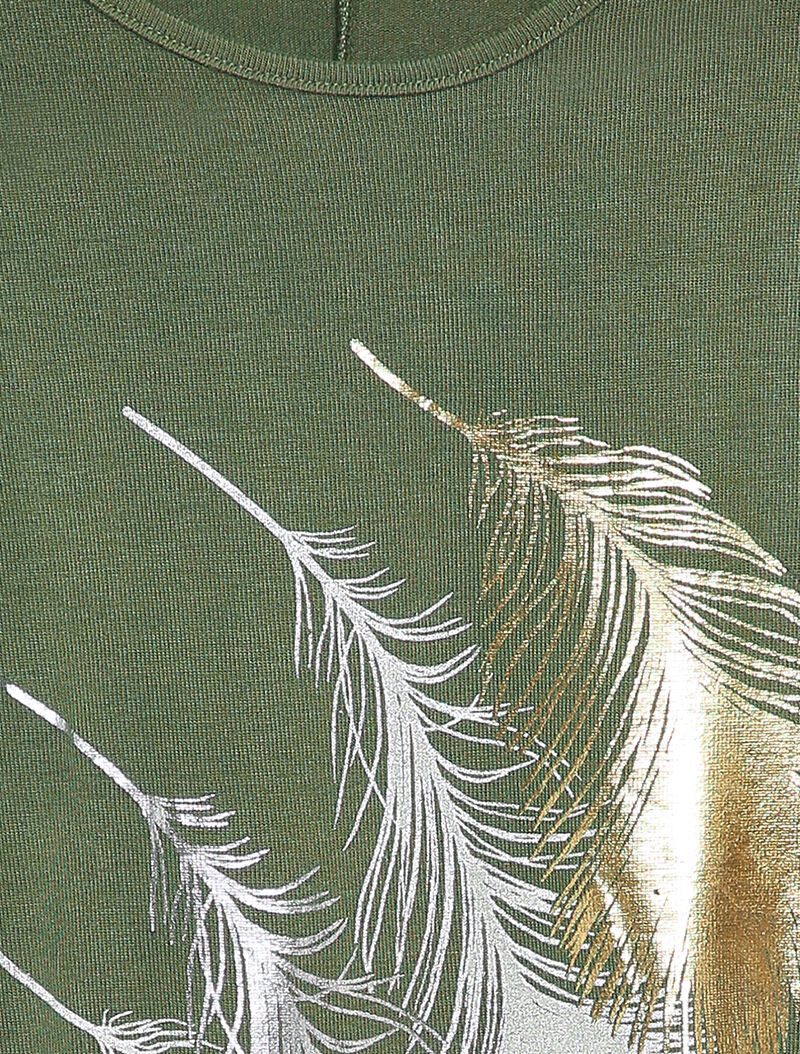 Top manches dolman à motifs plumes - Kaki - Image 3