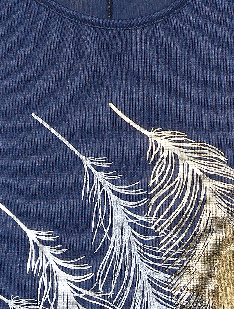 Top manches dolman à motifs plumes - Marine - Image 4