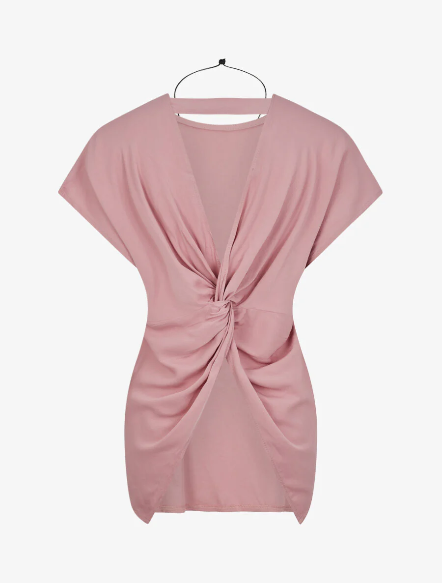 Top oversize à dos ouvert et torsadé - Rose poudré - Image 2