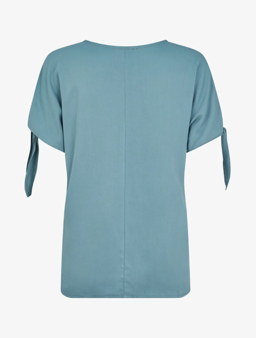 Top oversize à manches courtes à liens à nouer - Bleu clair - Image 2