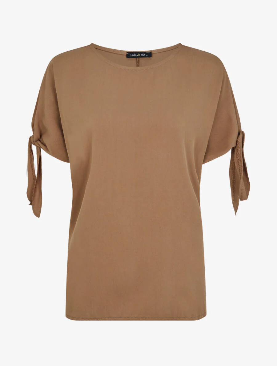 Top oversize à manches courtes à liens à nouer - Camel